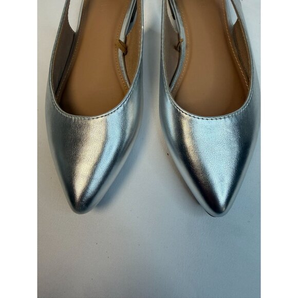 Old Navy Silver Metallic Slingback Womens Size 6 Cut-Out Flats Preppy Career - Picture 4 of 12